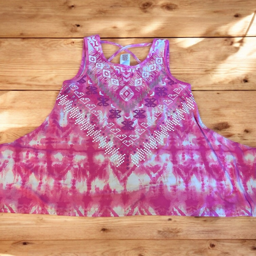 Arizona Jean Company Pink and White Patterned Tank Top